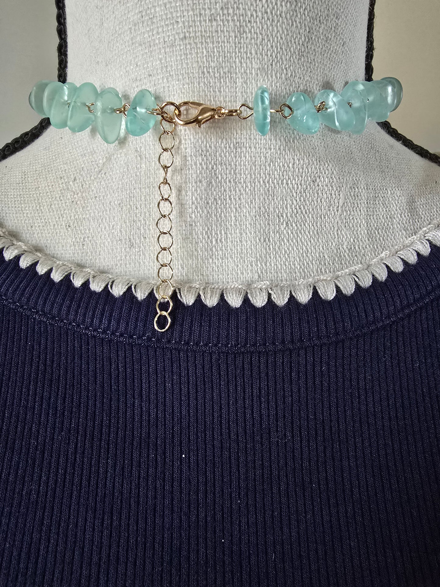 Gold Sovereign Replica Coin Pendant Necklace with Aqua Blue Sea Glass Beads