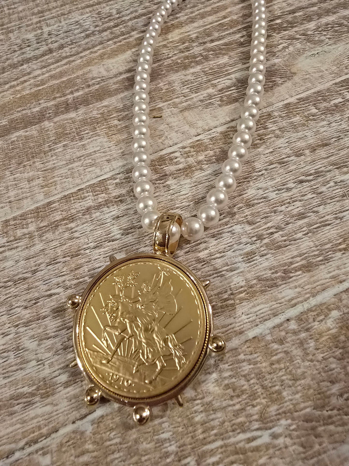 Pearl Strand Vintage Mexican Peso Medallion Necklace | Gold Coin Pendant | Timeless Classic | Coastal Elegance by LaRhonda’s Little Luxuries