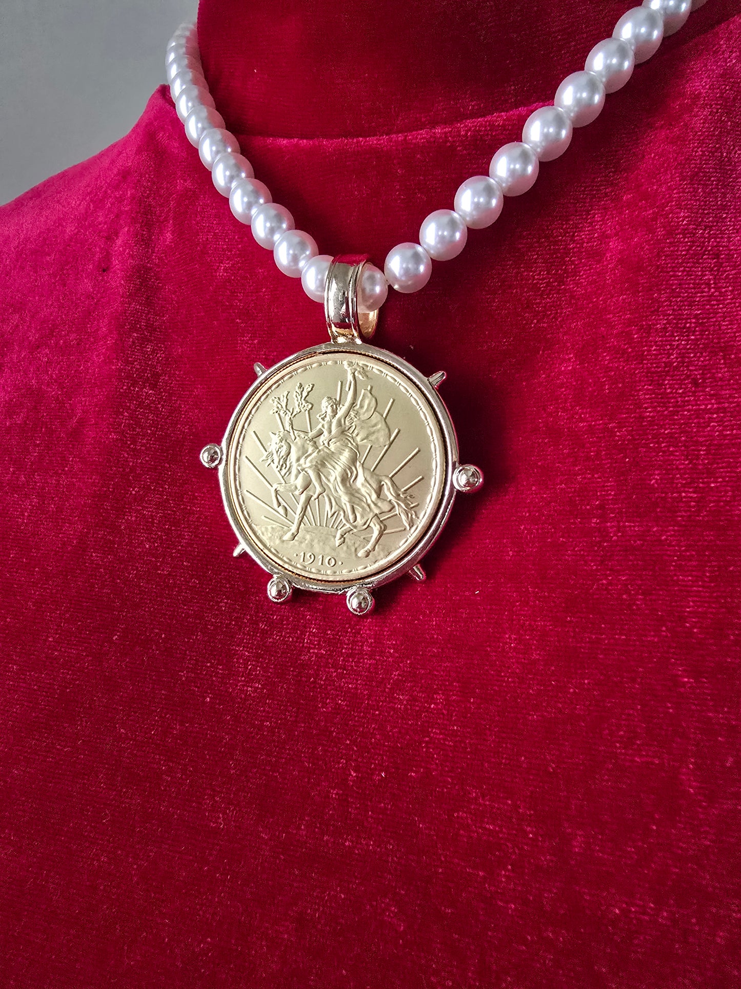 Pearl Strand Vintage Mexican Peso Medallion Necklace | Gold Coin Pendant | Timeless Classic | Coastal Elegance by LaRhonda’s Little Luxuries